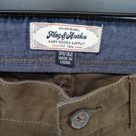Flag & Anthem Chino Portland Relaxed Pants 31x32 Olive Green Pockets New - Picture 3 of 13